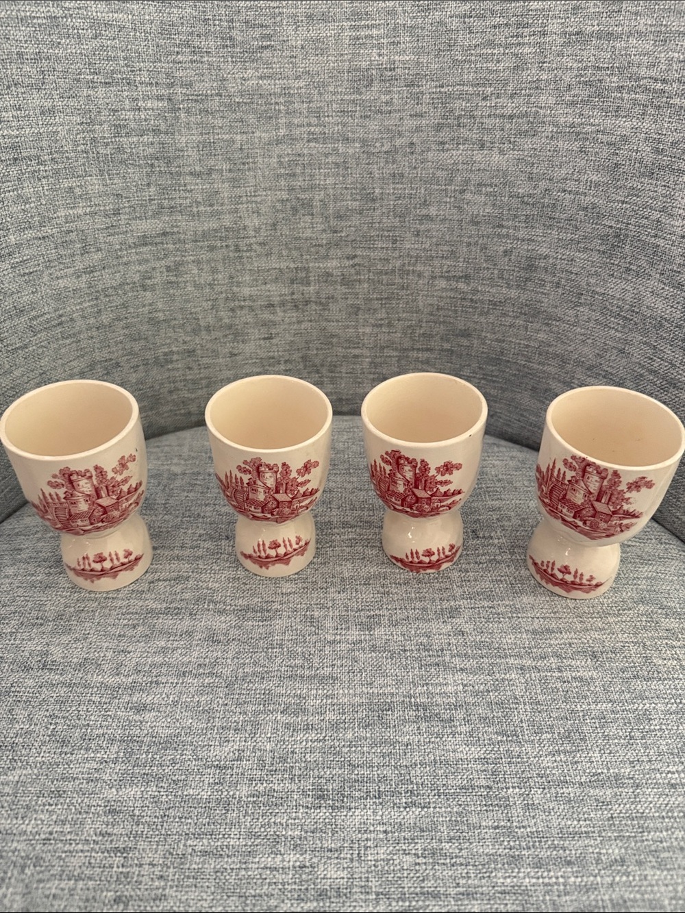 Set of 4 Johnson Brothers Historic America Red and Cream Vintage-Style Egg Cups